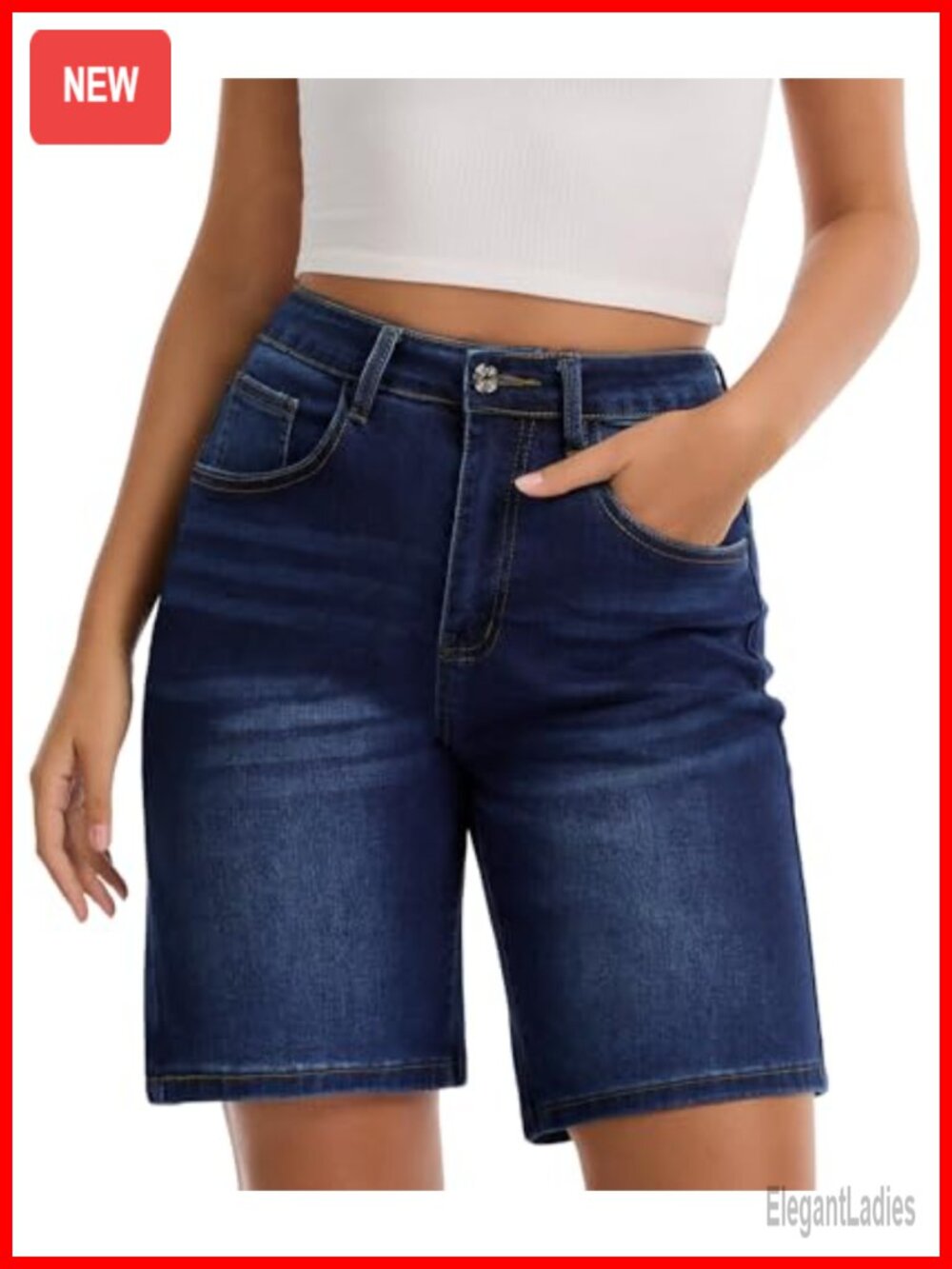 High Waist Bermuda Denim Shorts Stretch Baggy Jorts Knee Length Jean Shorts for